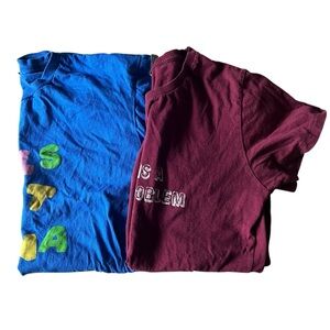 Stylish Blue and Maroon Women's Short Sleeve Tees Large‎ Frog Trolley Problem